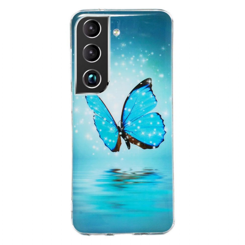 Hülle Für Samsung Galaxy S22 5G Fluoreszierende Blaue Schmetterlinge