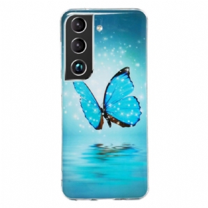 Hülle Für Samsung Galaxy S22 5G Fluoreszierende Blaue Schmetterlinge