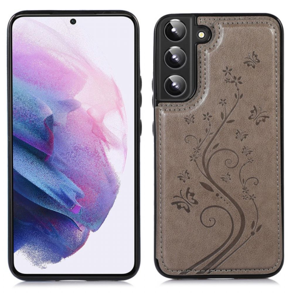 Hülle Für Samsung Galaxy S22 5G Kartenhalter Blumenständer Aus Kunstleder