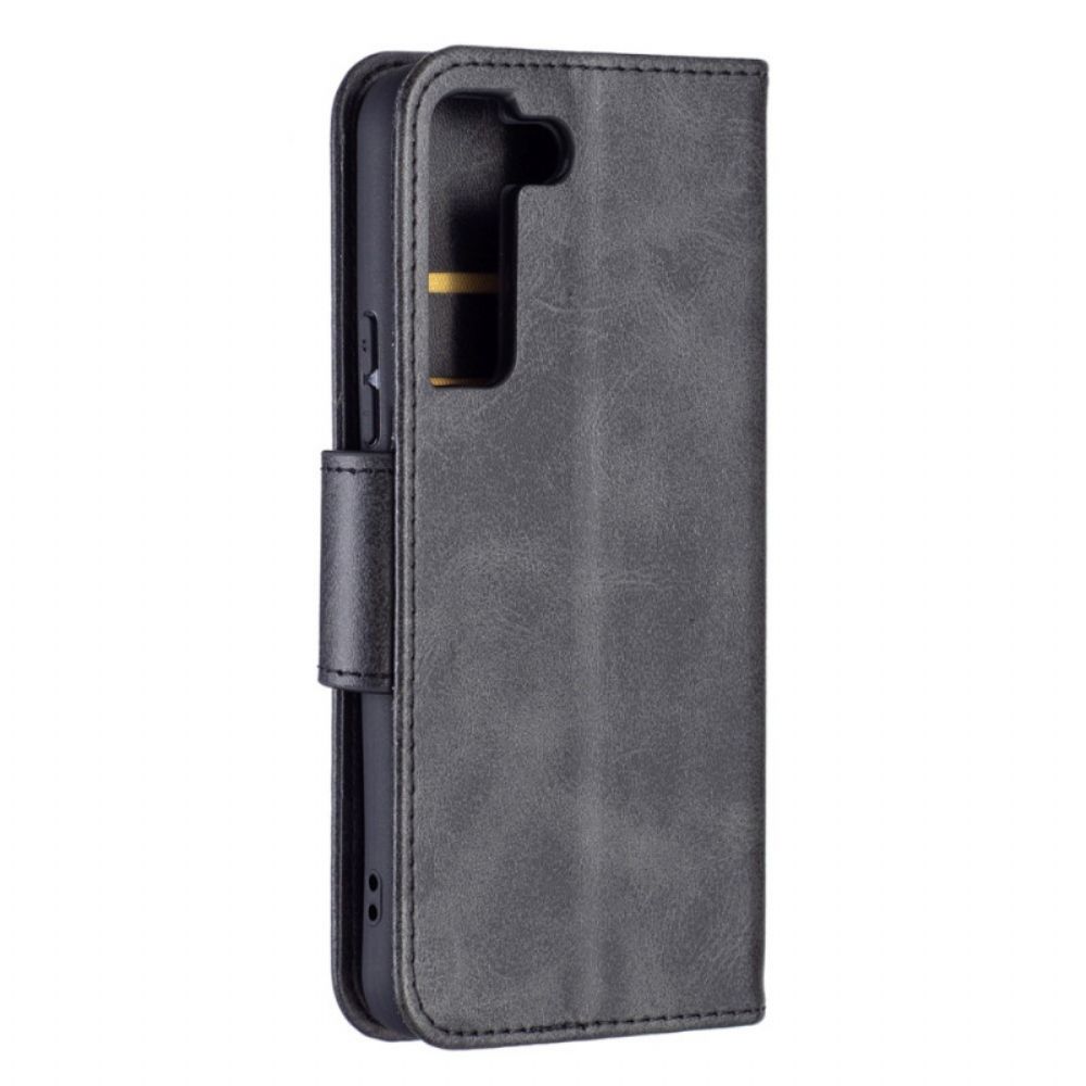 Lederhüllen Für Samsung Galaxy S22 5G Flip Case Glatte Schräge Klappe