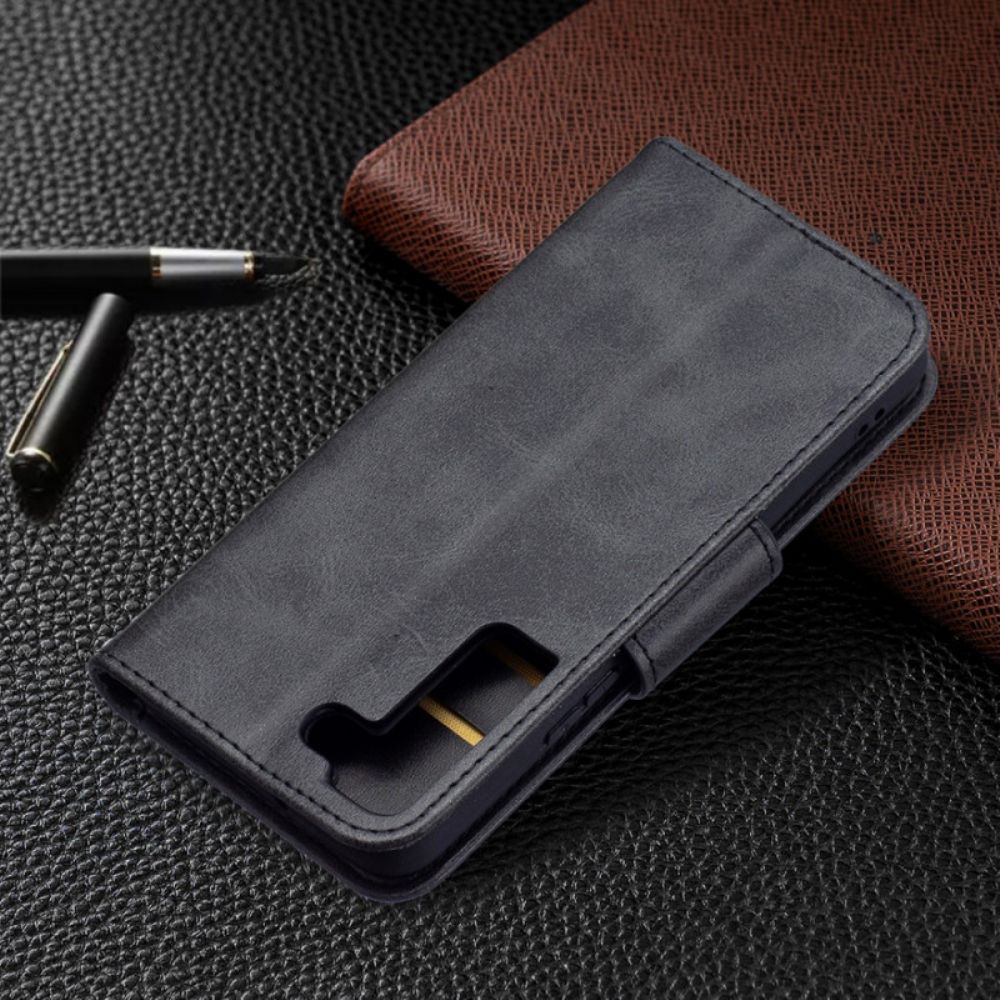 Lederhüllen Für Samsung Galaxy S22 5G Flip Case Glatte Schräge Klappe