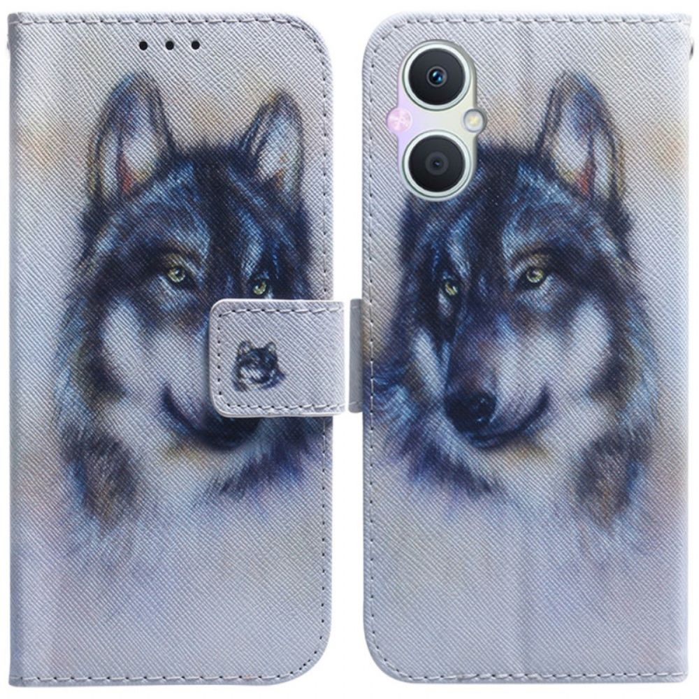 Lederhüllen Für Oppo Reno 8 Lite Aquarell Wolf