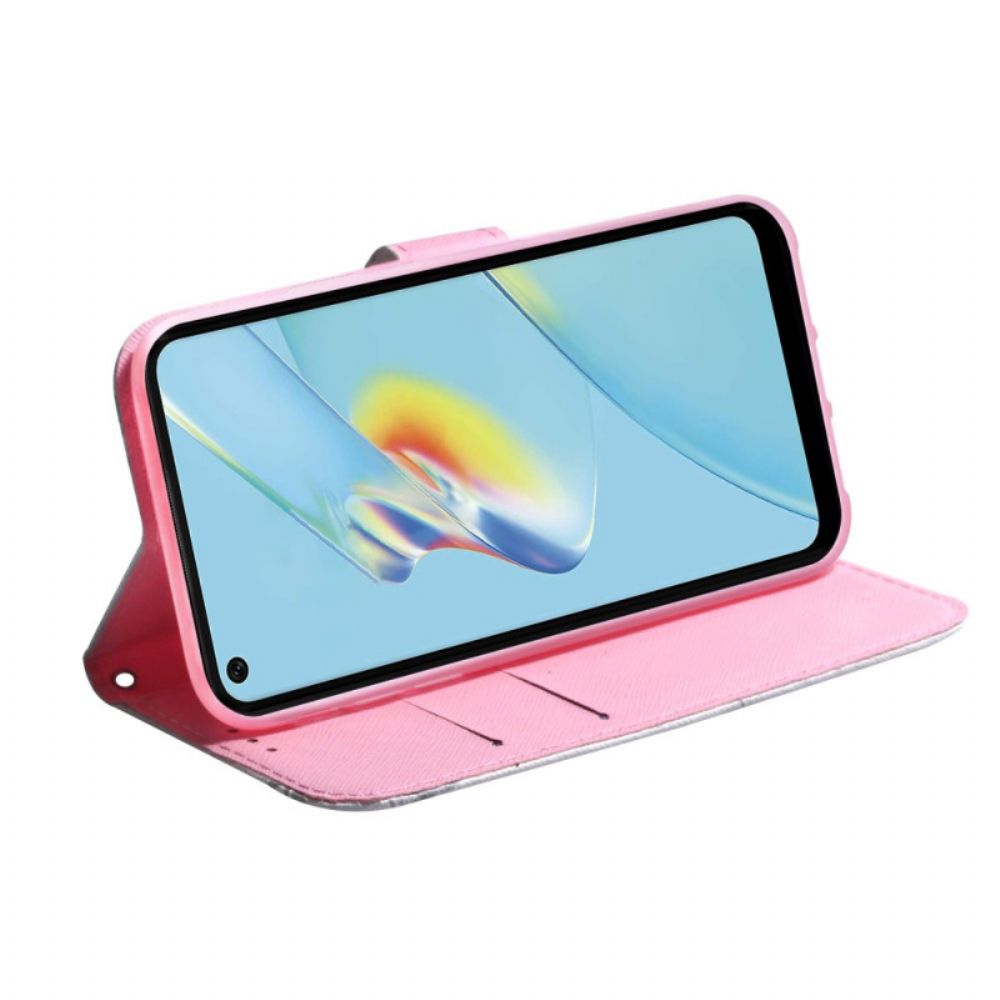 Lederhüllen Für Oppo Reno 8 Lite Rosa Blume