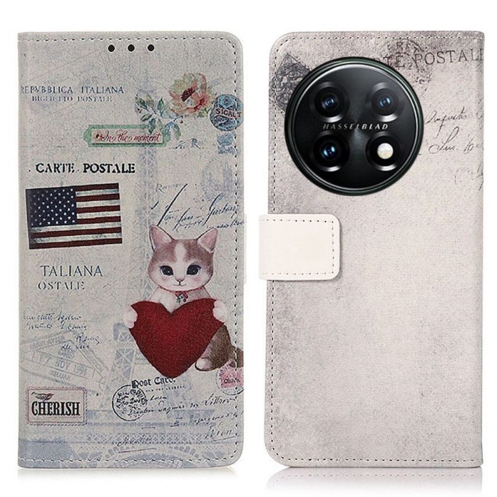 Flip Case Für OnePlus 11 5G Reisende Katze