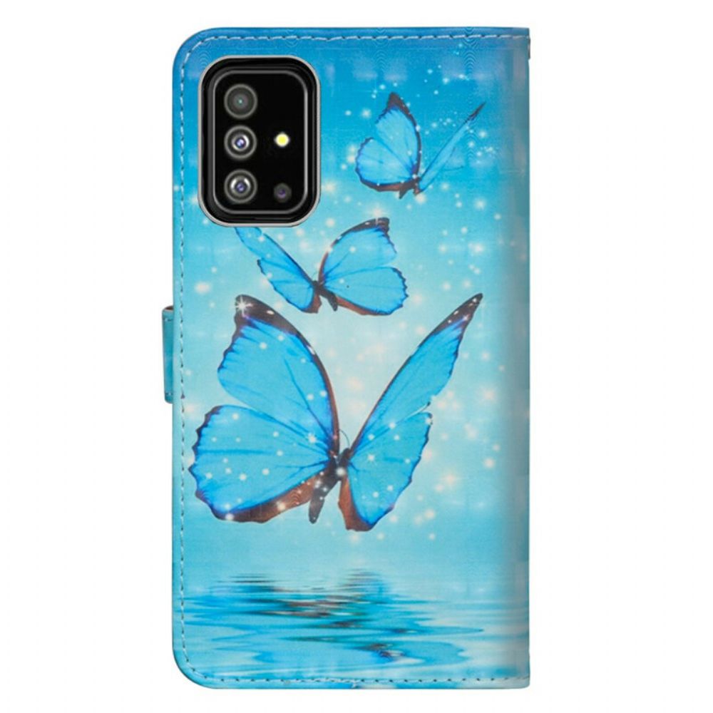 Flip Case Für Samsung Galaxy A71 Fliegende Blaue Schmetterlinge