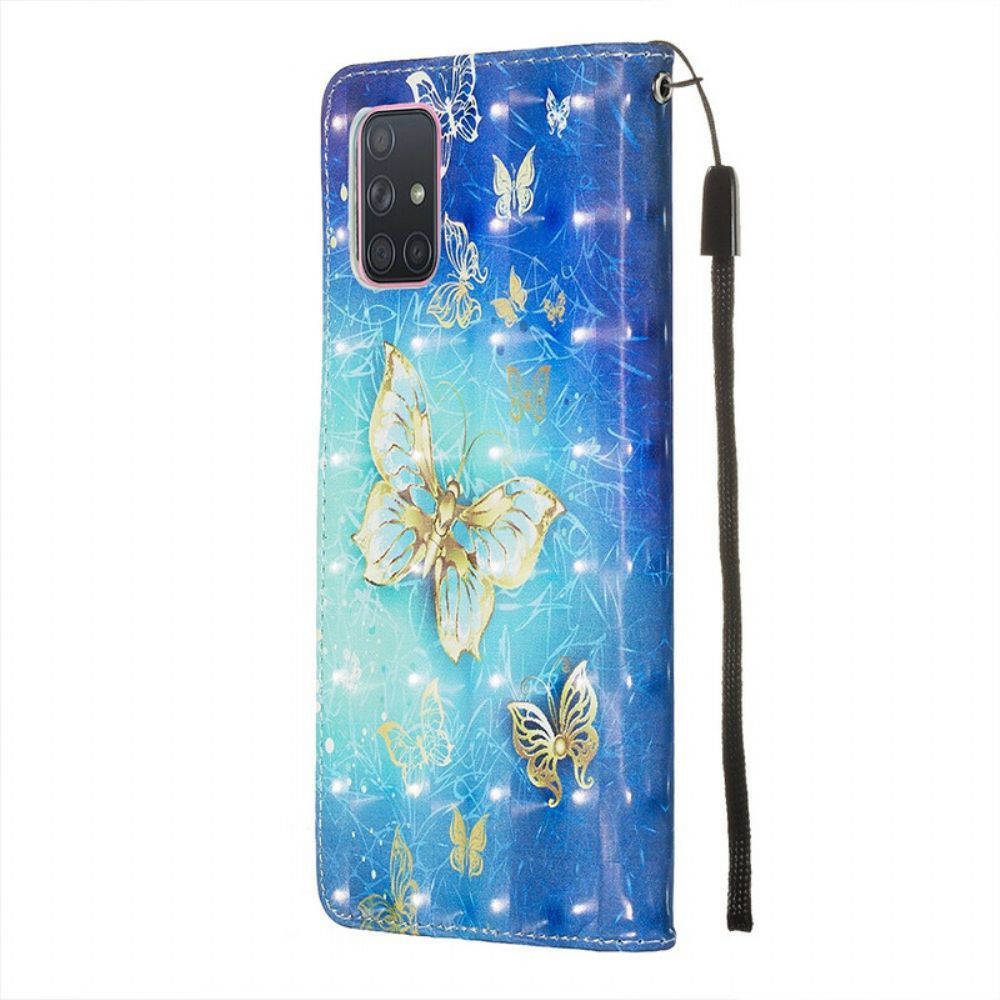 Flip Case Für Samsung Galaxy A71 Goldenes Schlüsselband Mit Schmetterlingen