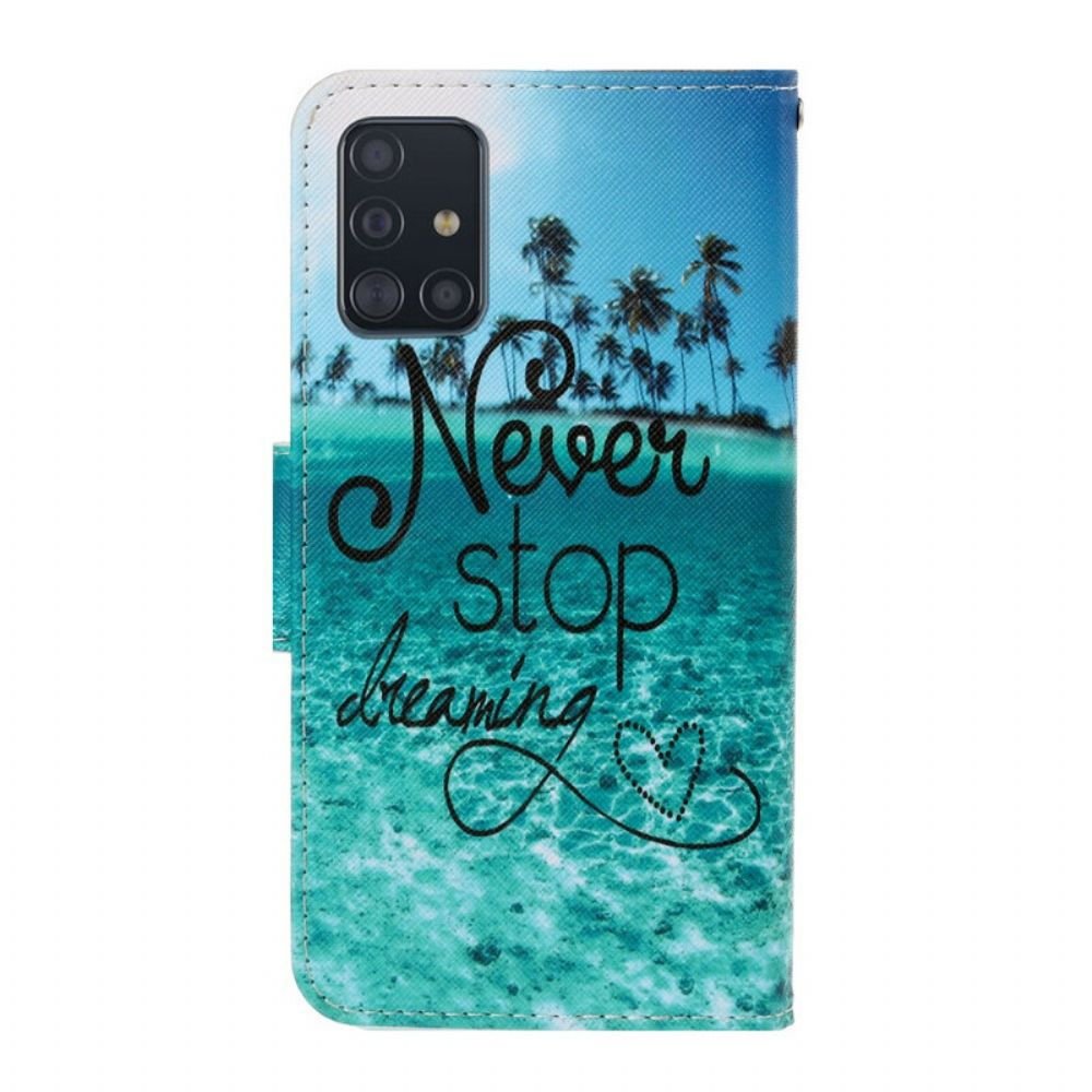 Flip Case Für Samsung Galaxy A71 Mit Kordel Hören Sie Nie Auf Zu Träumen Marineblaues Riemchen