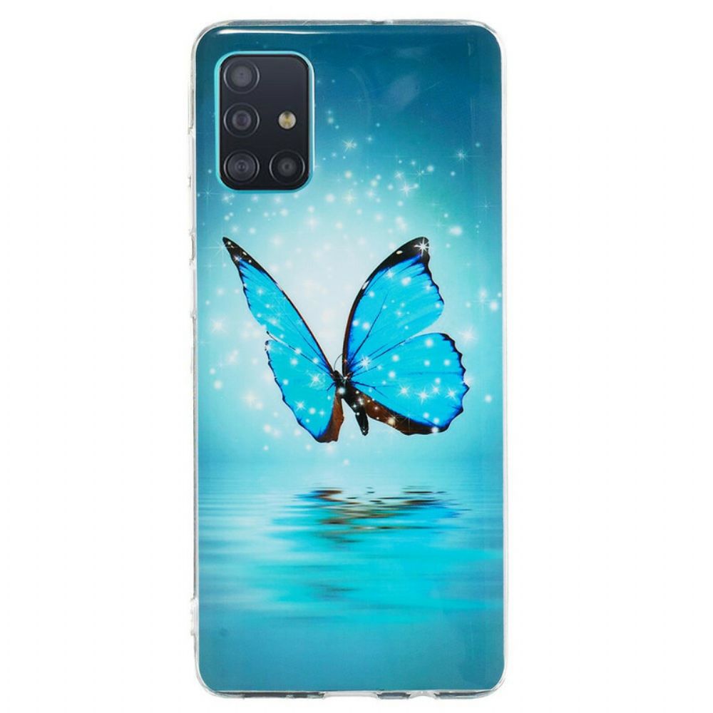 Handyhülle Für Samsung Galaxy A71 Fluoreszierender Blauer Schmetterling