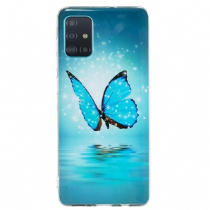 Handyhülle Für Samsung Galaxy A71 Fluoreszierender Blauer Schmetterling