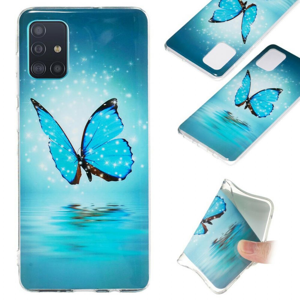 Handyhülle Für Samsung Galaxy A71 Fluoreszierender Blauer Schmetterling