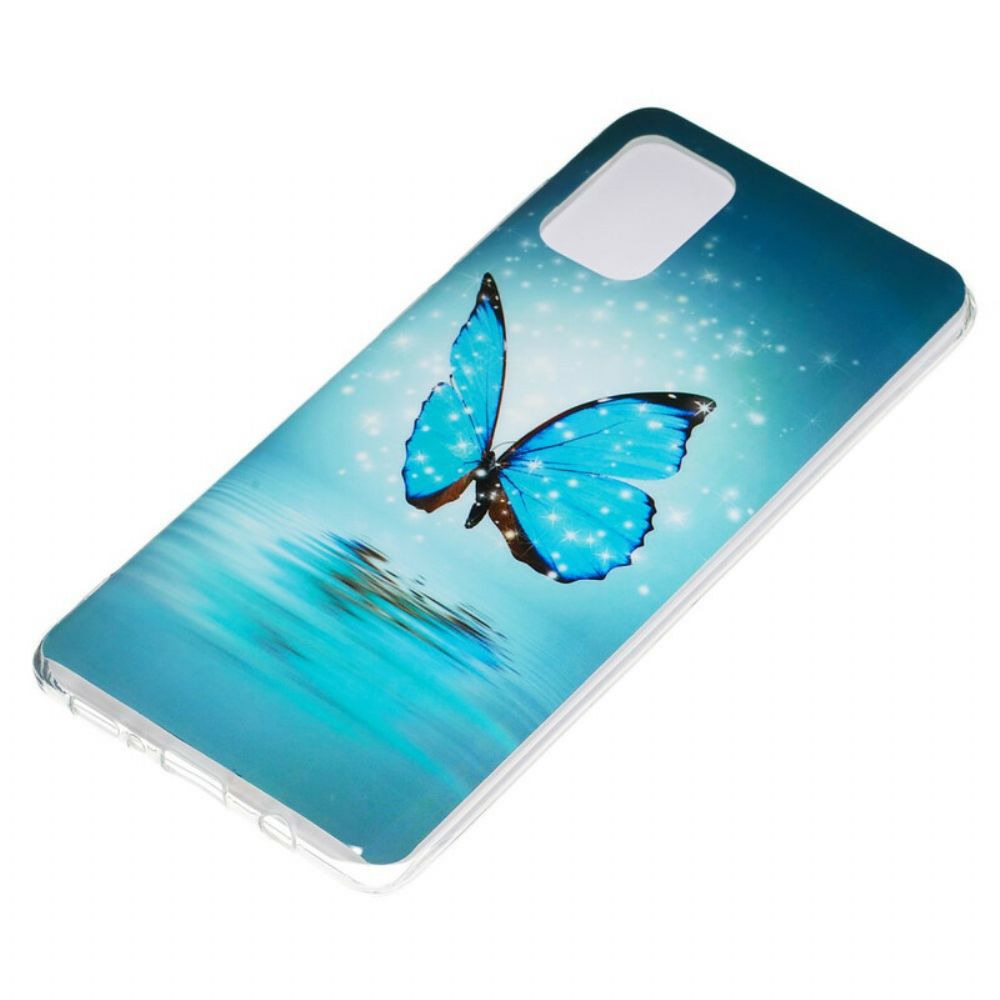 Handyhülle Für Samsung Galaxy A71 Fluoreszierender Blauer Schmetterling