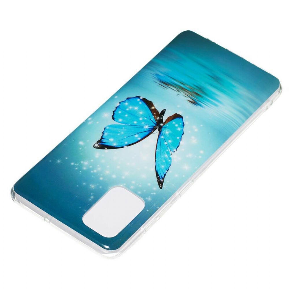 Handyhülle Für Samsung Galaxy A71 Fluoreszierender Blauer Schmetterling