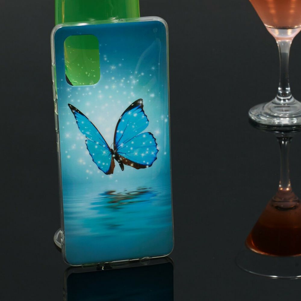 Handyhülle Für Samsung Galaxy A71 Fluoreszierender Blauer Schmetterling