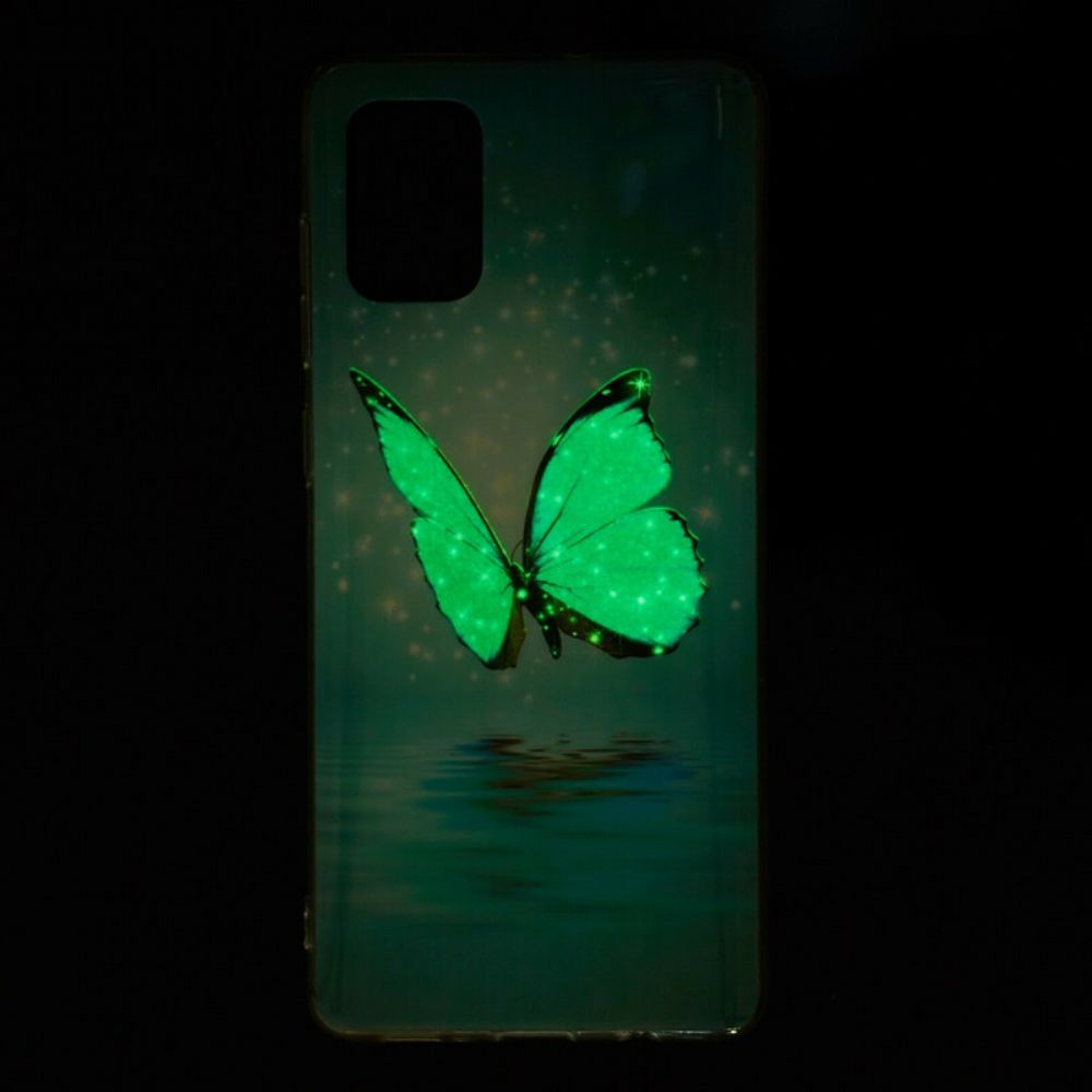 Handyhülle Für Samsung Galaxy A71 Fluoreszierender Blauer Schmetterling