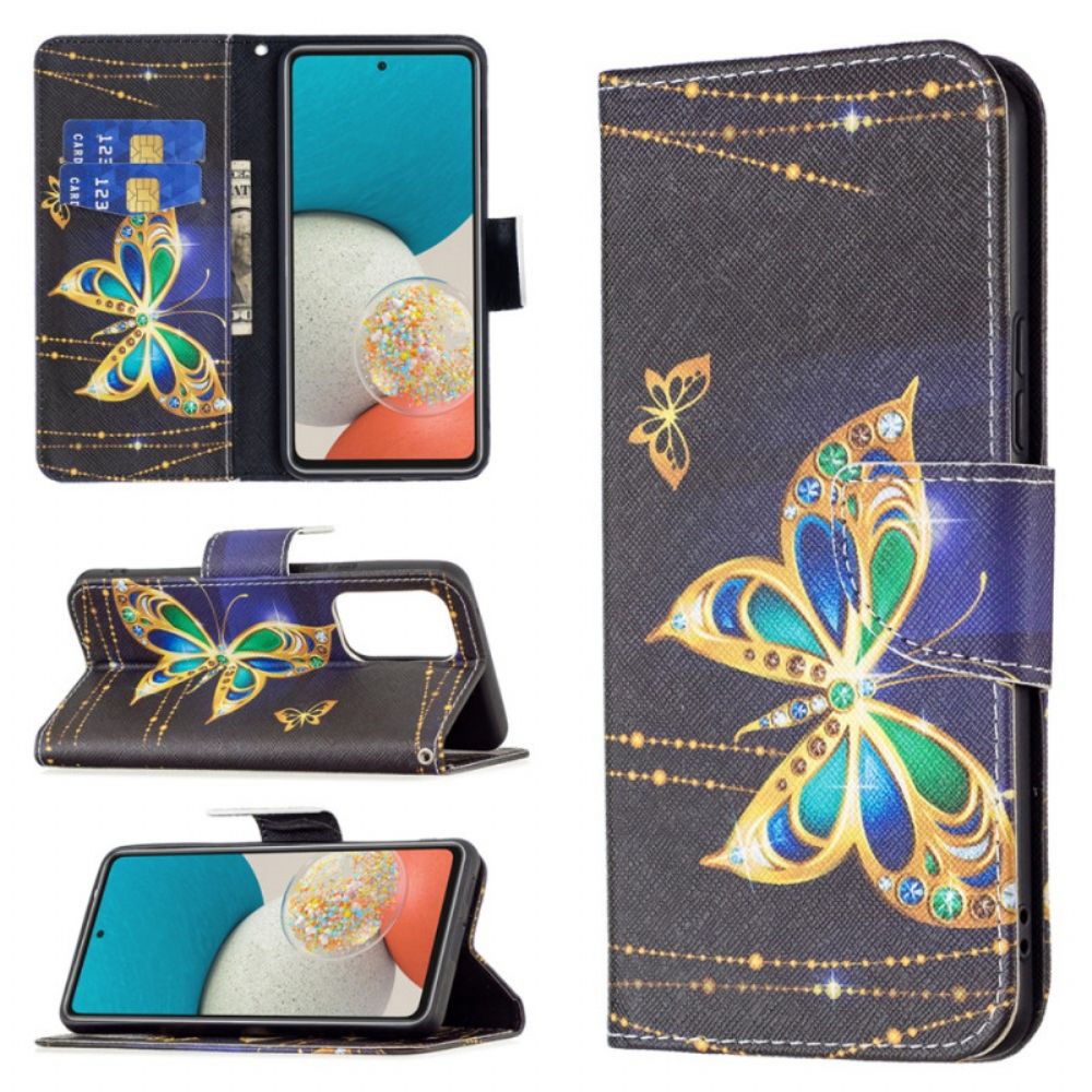 Flip Case Für Samsung Galaxy A53 5G Goldene Schmetterlinge