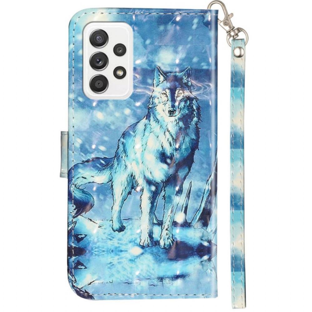 Flip Case Für Samsung Galaxy A53 5G Mit Kordel Gefesselter Wolf