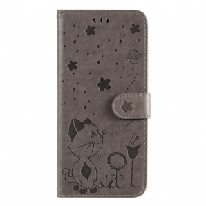 Flip Case Für Samsung Galaxy A53 5G Mit Kordel Katze Und Bienen Mit Riemen