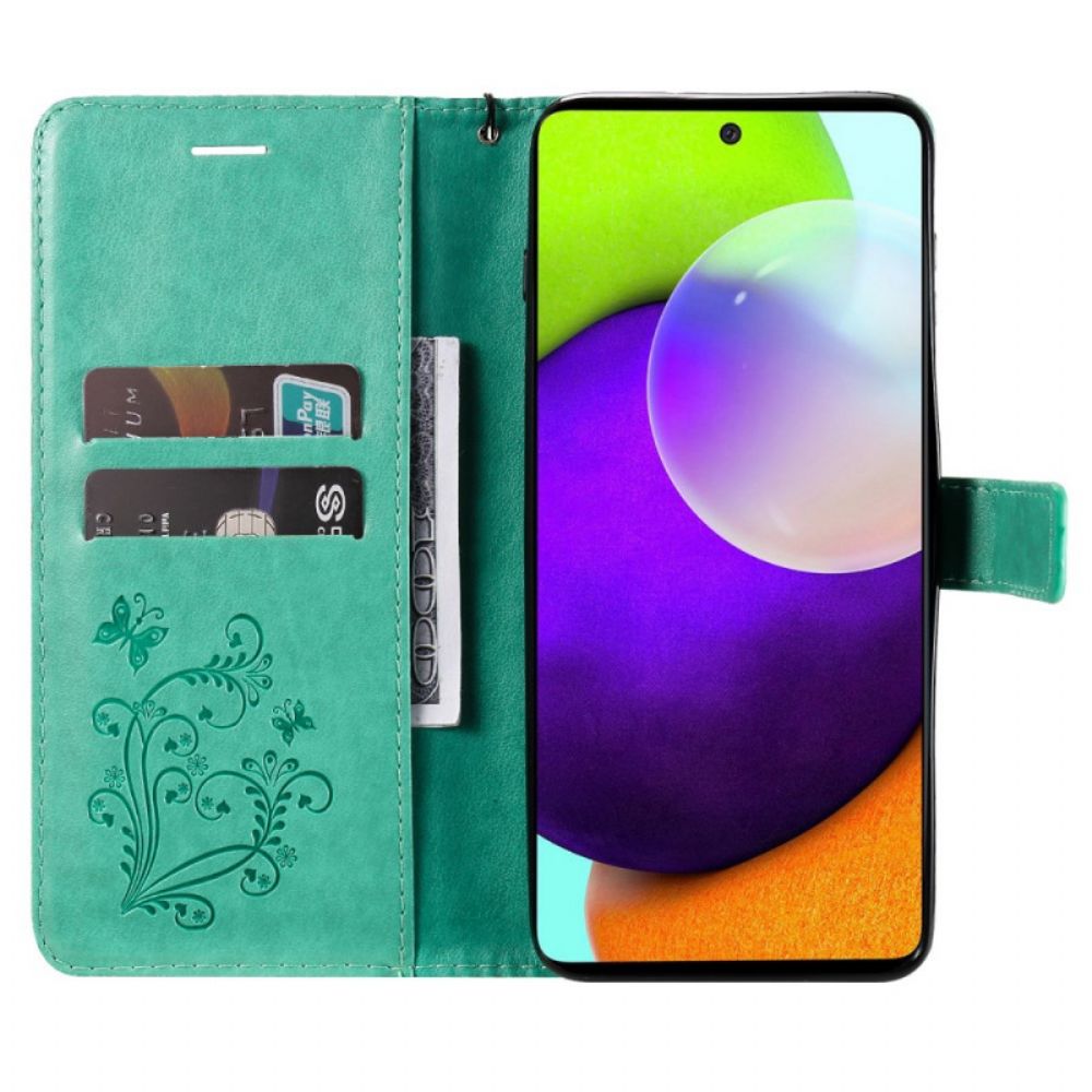 Flip Case Für Samsung Galaxy A53 5G Mit Kordel Riesige Riemchen-schmetterlinge