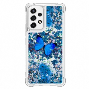 Hülle Für Samsung Galaxy A53 5G Blaue Glitzerschmetterlinge