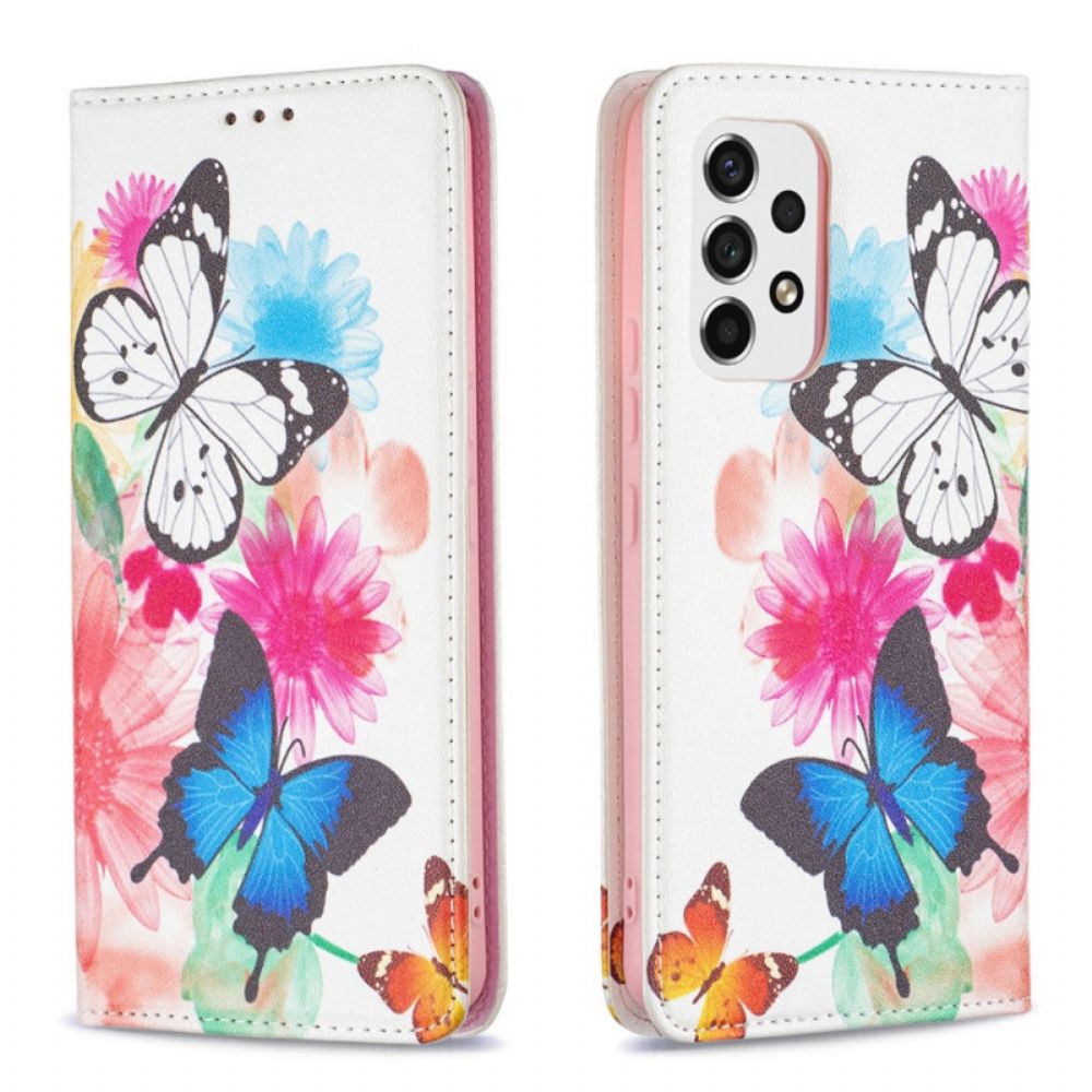 Schutzhülle Für Samsung Galaxy A53 5G Flip Case Bunte Schmetterlinge