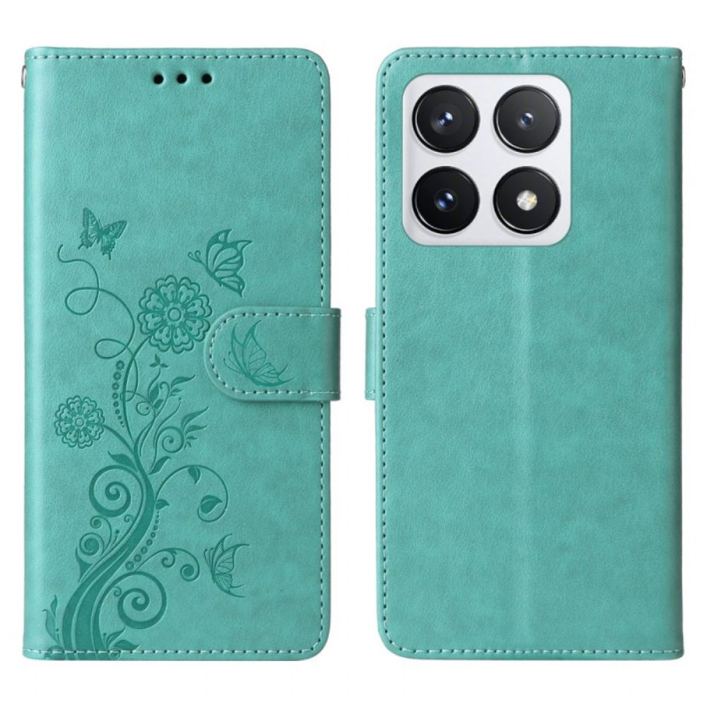 Lederhüllen Für Xiaomi 14t Pro Muster Mit Schmetterlingen Und Blumen