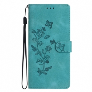 Lederhüllen Xiaomi 14t Pro Handyhülle Blumenmuster Mit Riemen