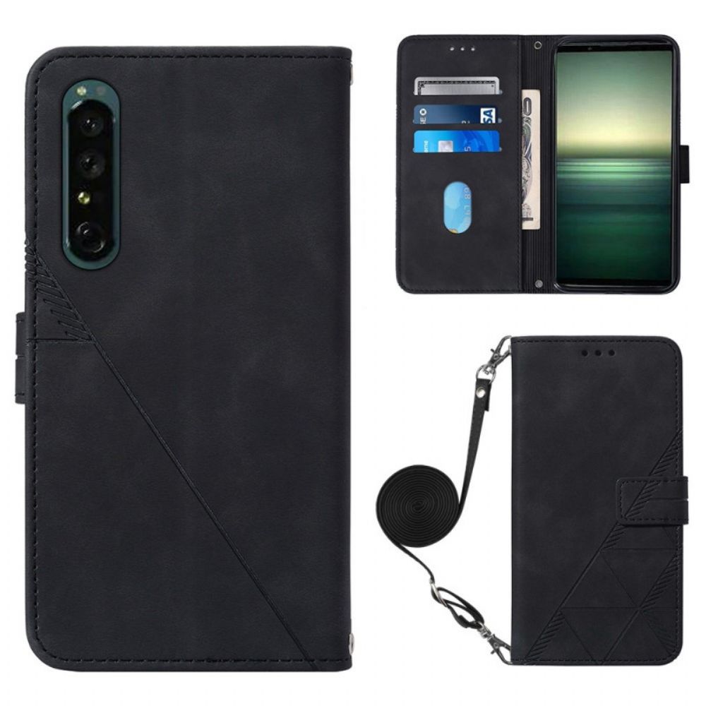 Flip Case Für Sony Xperia 1 IV Dreiecke Mit Schulterriemen