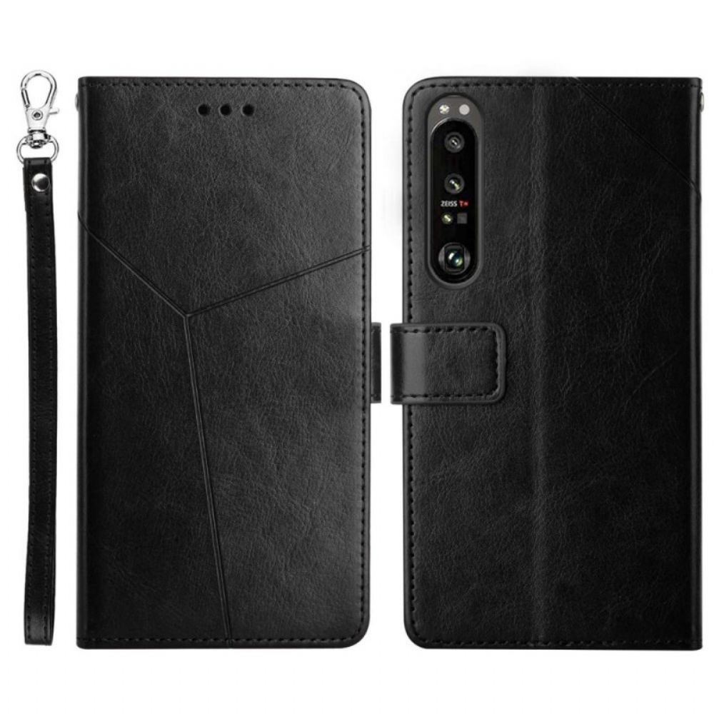 Flip Case Für Sony Xperia 1 IV Mit Kordel Y Riemchenmuster