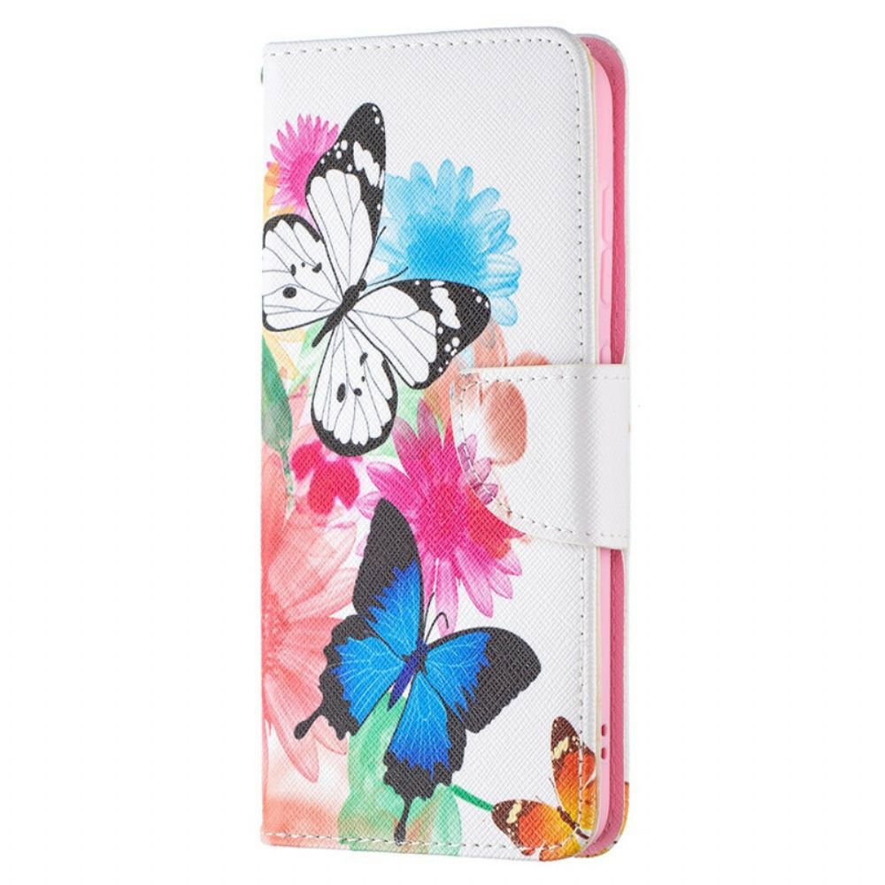 Flip Case Für Samsung Galaxy S21 FE Gemalte Schmetterlinge Und Blumen