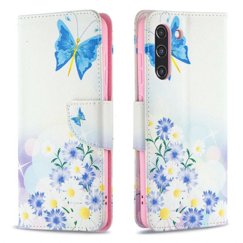 Flip Case Für Samsung Galaxy S21 FE Gemalte Schmetterlinge Und Blumen