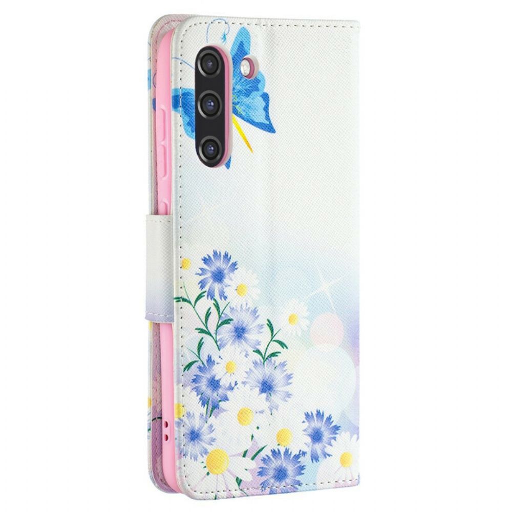 Flip Case Für Samsung Galaxy S21 FE Gemalte Schmetterlinge Und Blumen