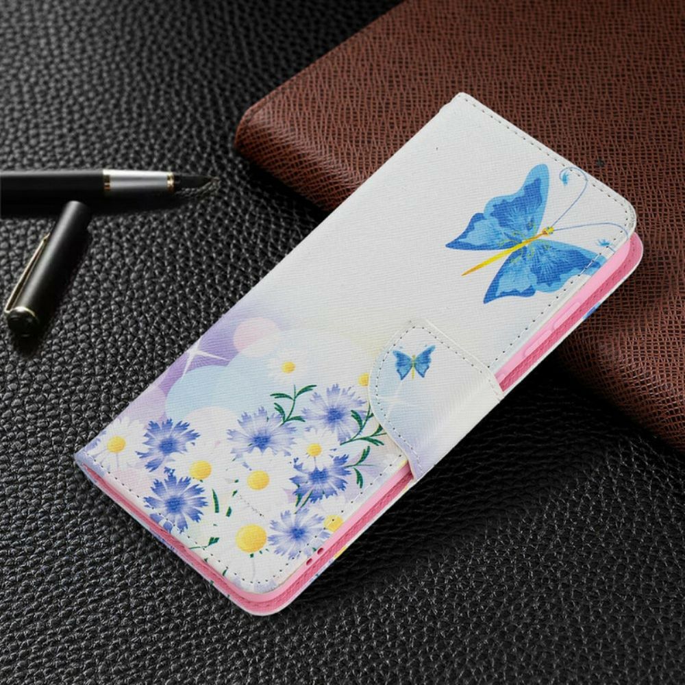 Flip Case Für Samsung Galaxy S21 FE Gemalte Schmetterlinge Und Blumen