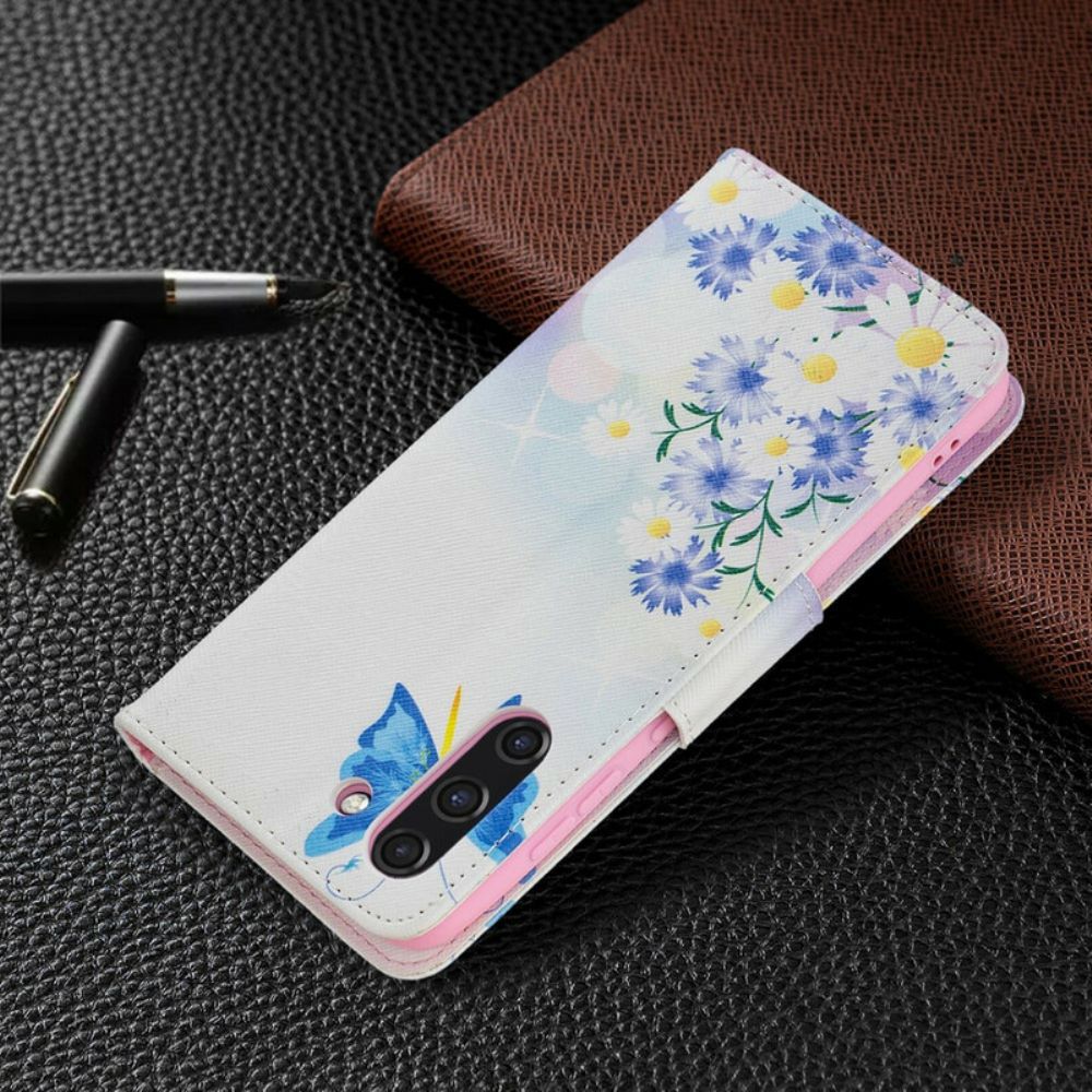 Flip Case Für Samsung Galaxy S21 FE Gemalte Schmetterlinge Und Blumen