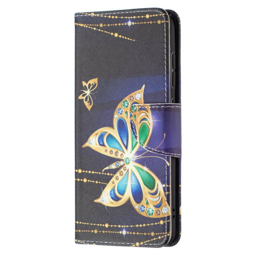 Flip Case Für Samsung Galaxy S21 FE Goldener Schmetterling