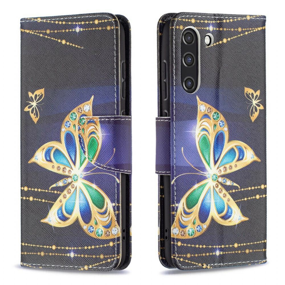 Flip Case Für Samsung Galaxy S21 FE Goldener Schmetterling