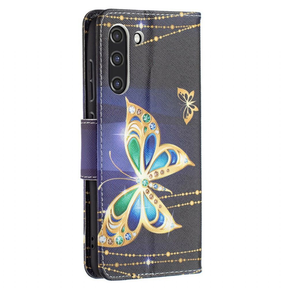 Flip Case Für Samsung Galaxy S21 FE Goldener Schmetterling