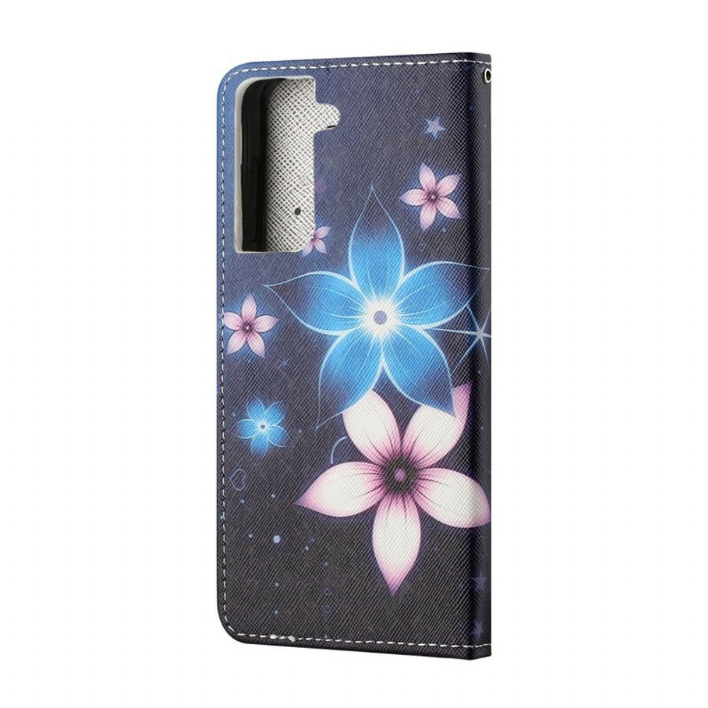 Flip Case Für Samsung Galaxy S21 FE Mit Kordel Mondriemen Blumen