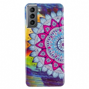 Handyhülle Für Samsung Galaxy S21 FE Fluoreszierendes Buntes Mandala