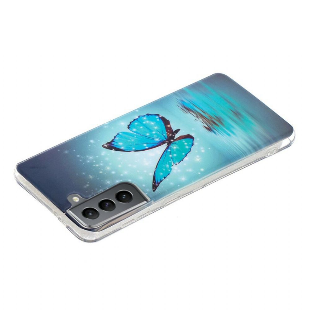 Hülle Für Samsung Galaxy S21 FE Fluoreszierender Blauer Schmetterling