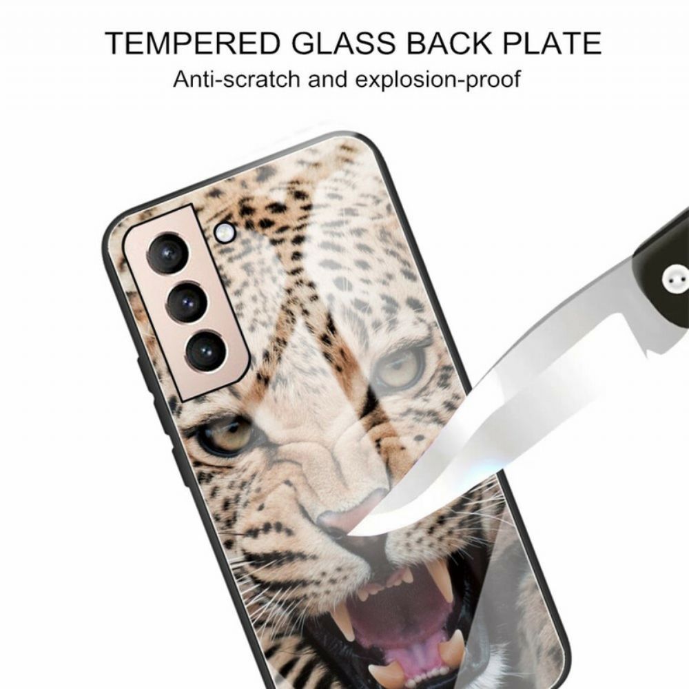 Hülle Für Samsung Galaxy S21 FE Gehärtetes Leopardenglas