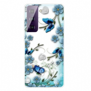 Hülle Für Samsung Galaxy S21 FE Retro Schmetterlinge Und Blumen