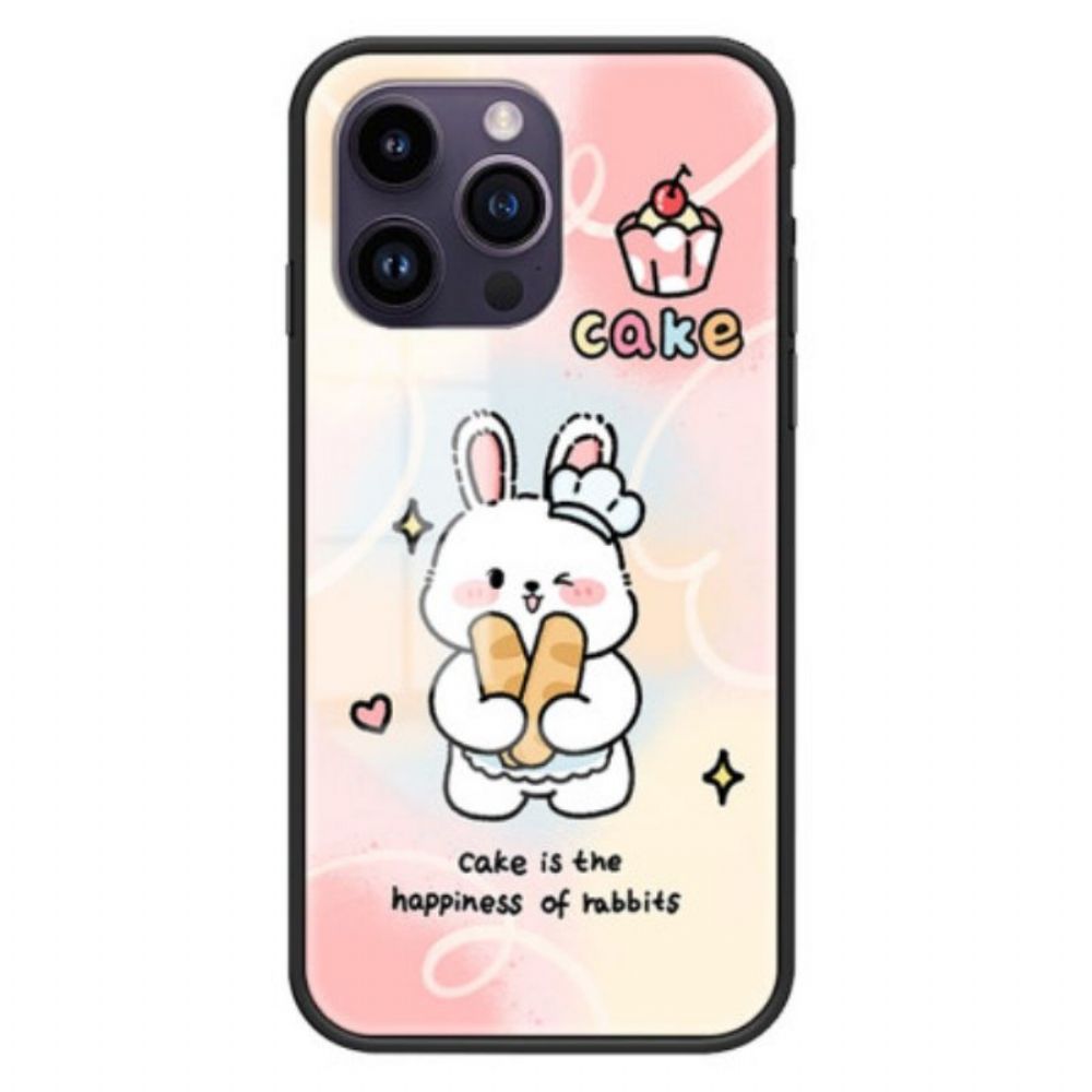 Handyhülle Für iPhone 15 Pro Max Happy Rabbit Gehärtetes Glas