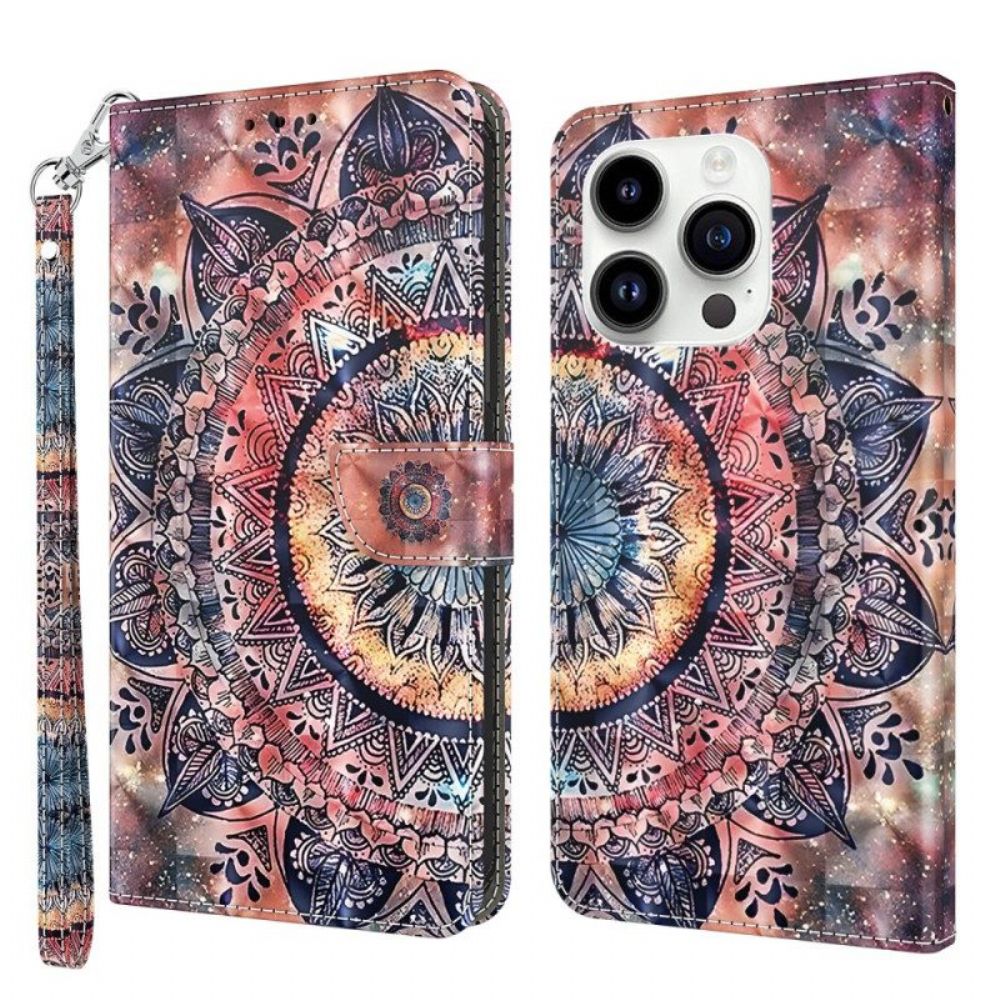 Lederhüllen Für iPhone 15 Pro Max Mit Kordel Mandala Mit Riemen