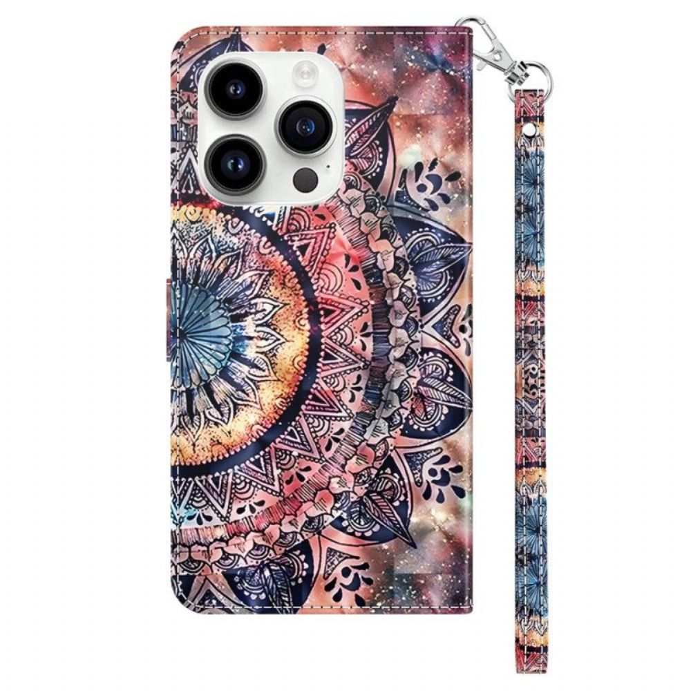 Lederhüllen Für iPhone 15 Pro Max Mit Kordel Mandala Mit Riemen