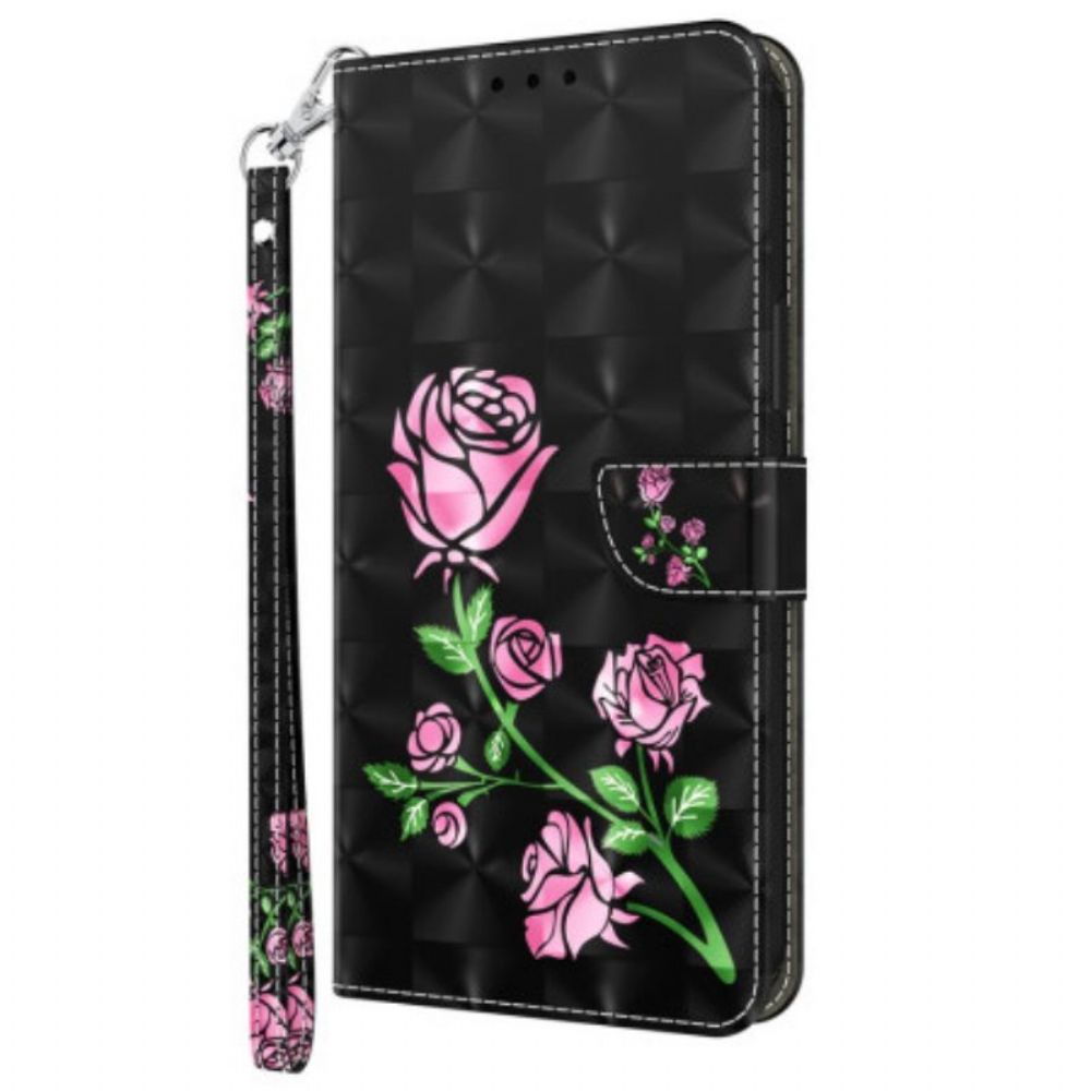 Lederhüllen Für iPhone 15 Pro Max Mit Kordel Riemenrosen