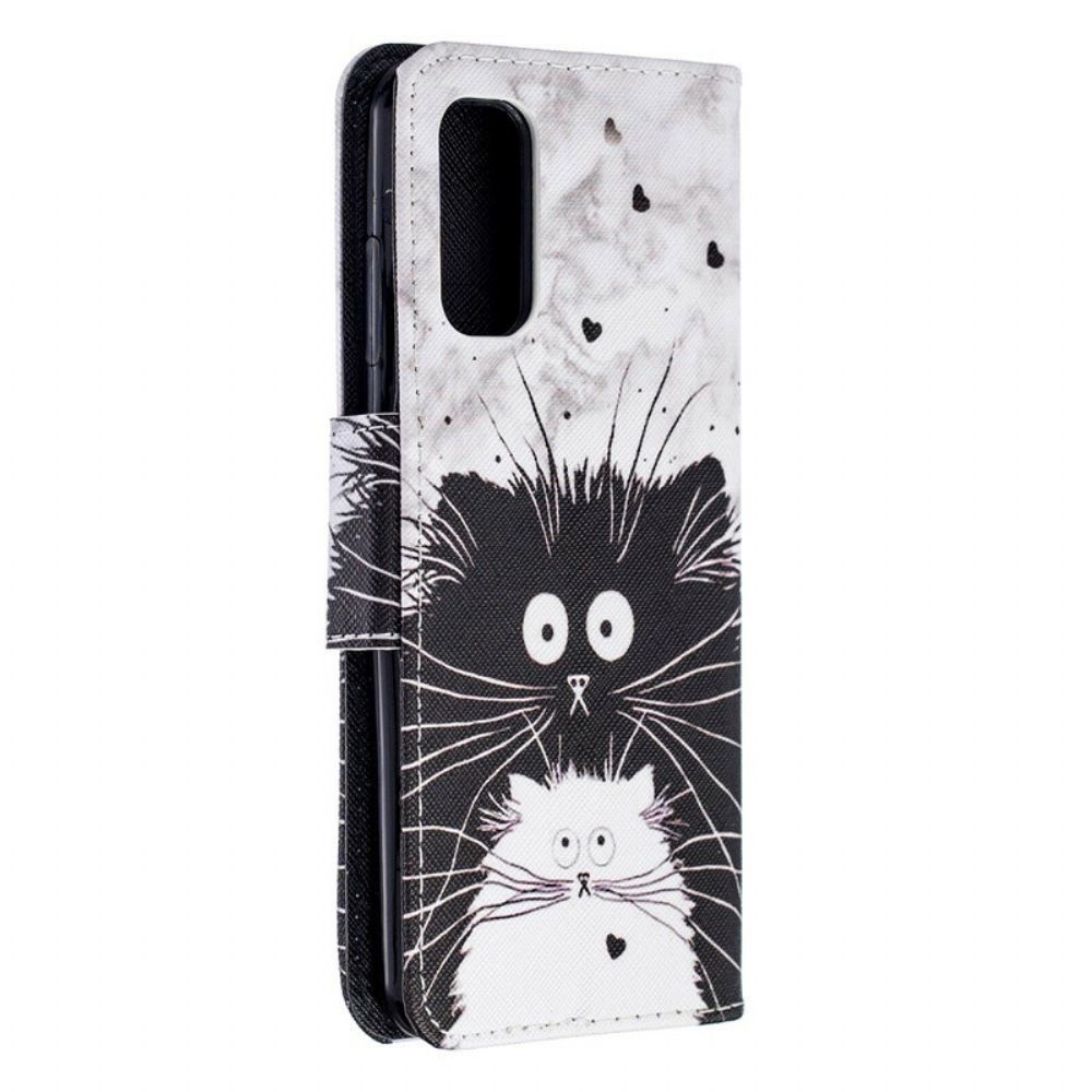 Flip Case Für Samsung Galaxy A51 5G Überraschte Katzen