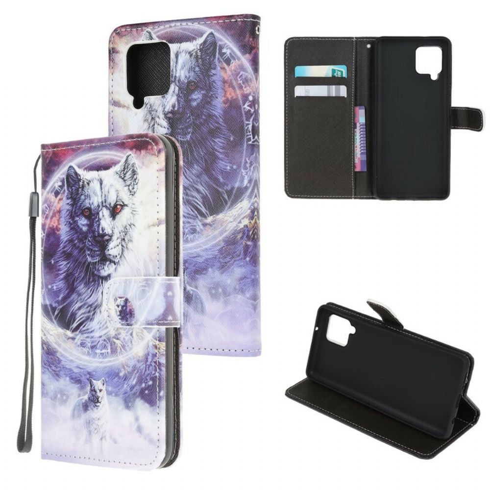 Flip Case Für Samsung Galaxy A51 5G Winterwolf Mit Lanyard