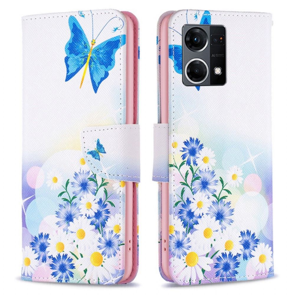 Flip Case Für Oppo Reno 7 Aquarell Schmetterlinge