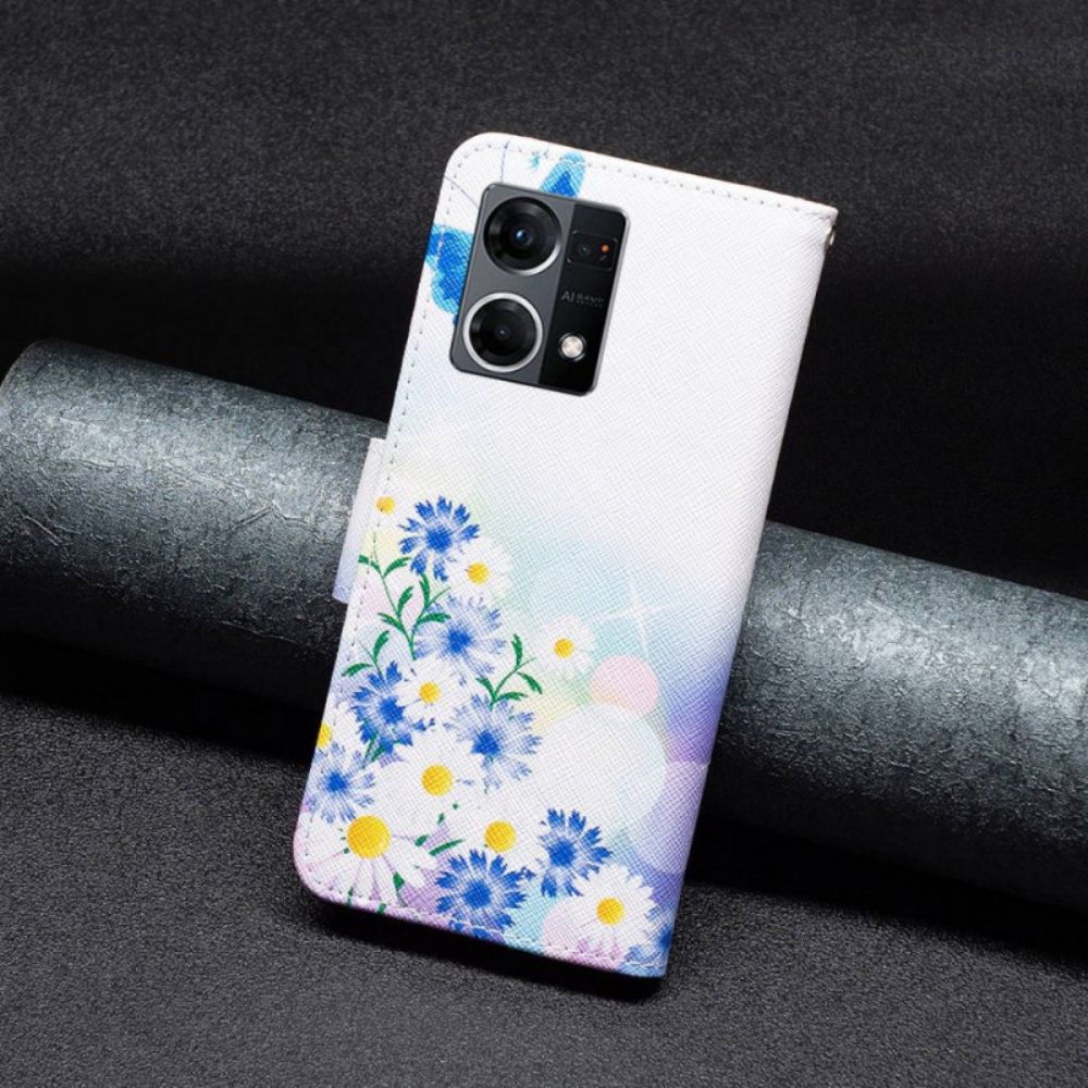 Flip Case Für Oppo Reno 7 Aquarell Schmetterlinge