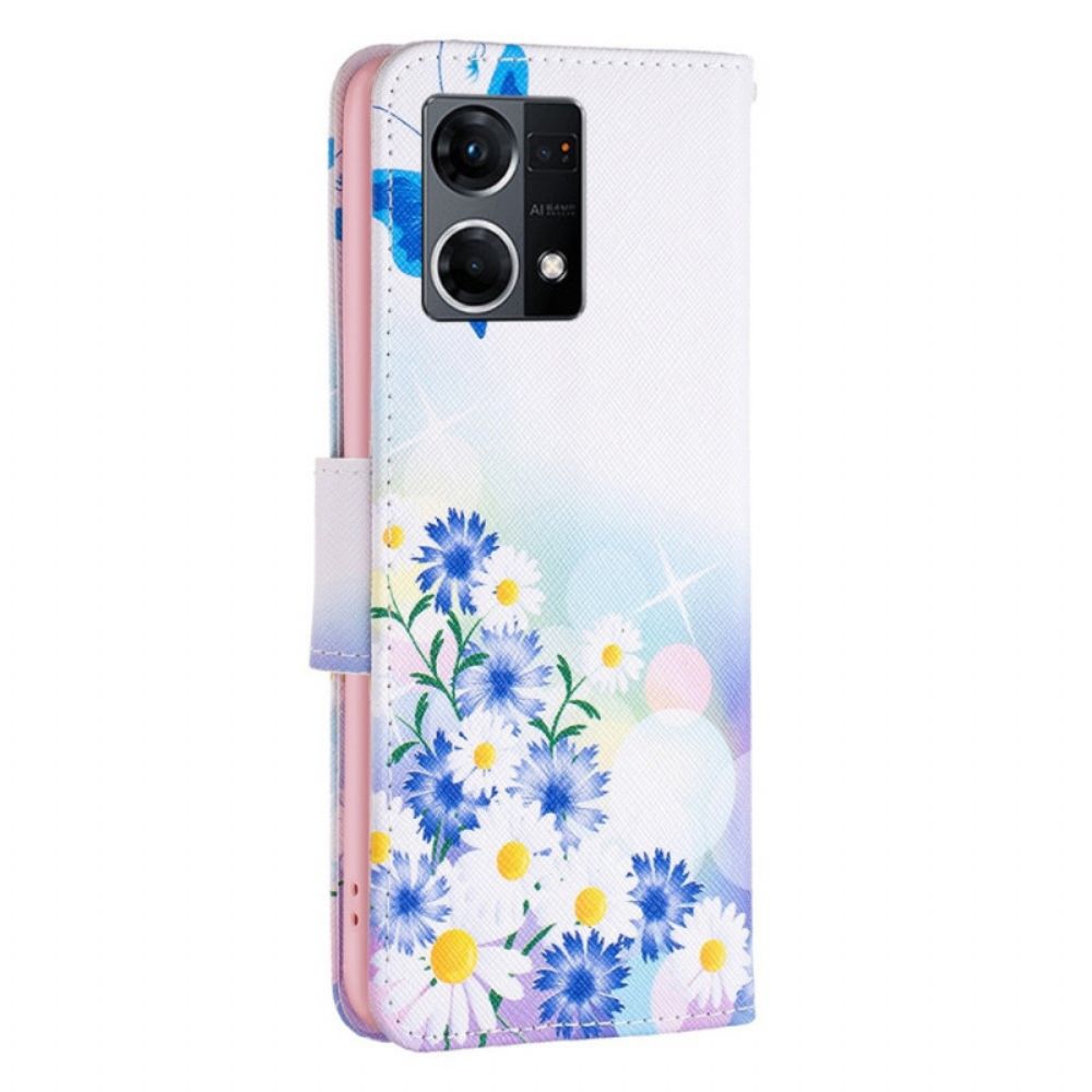 Flip Case Für Oppo Reno 7 Aquarell Schmetterlinge